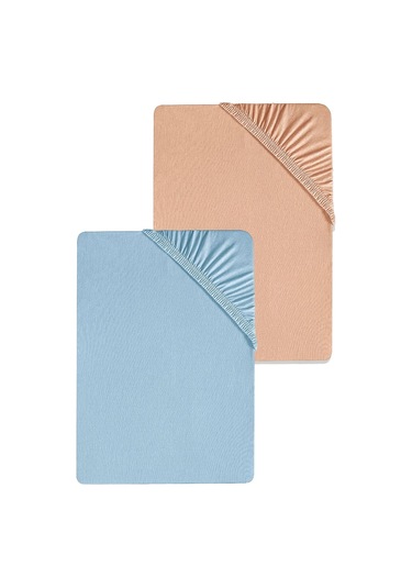 2 Adet Düz Pamuklu Tek Kişilik 120 X 200 Cm Lastikli Penye Çarşaf-yavruağzı-mavi