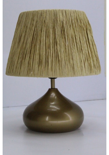 Üzüm Abajur Rafya Başlık Metal Elips Ayak Bej Eskitme