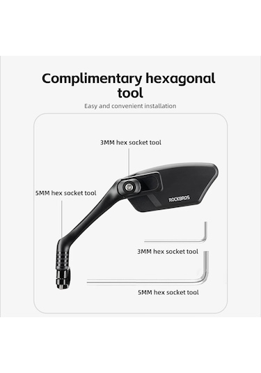 Rockbros 1 Adet Bisiklet Aynası Gidon Dikiz Paslanmaz Çelik Reflektör 360 Derece Dönebilen Ayna - Sol