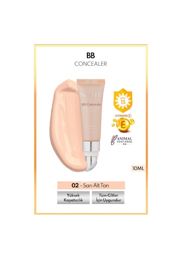 Note Cosmetique Bb Concealer Spf 15 Yoğun Kapatıcı Metal Başlıklı Göz Altı Kapatıcısı - 02 Orta Açık