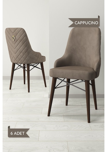 Ege Serisi,ceviz Gürgen Ayaklı 1.sınıf Babyface Kumaş Krem Sandalye 6 Adet Cappucino