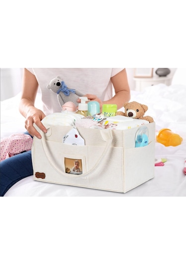 Galanz Keçe Kapaklı Anne Bebek Bakım Çantası Bej + 2 Adet Ağız Mendili Bej