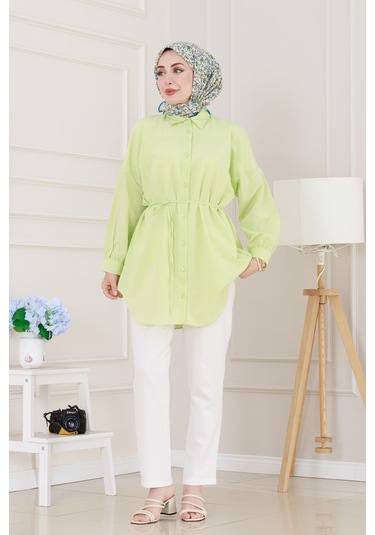 Sevitli Önü Ekli Bol Kalıp Tunik-sarı-5205 Sarı