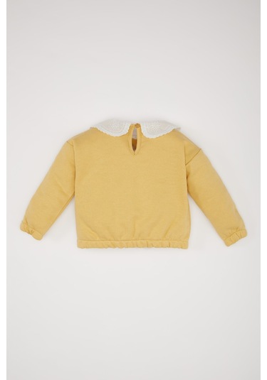 DeFacto Kız Bebek Dantel Yaka Basic Düz Sweatshirt E2825A524WNYL516 Sarı