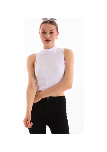 Kadın Likralı Kolsuz Crop Bluz BEYAZ Beyaz
