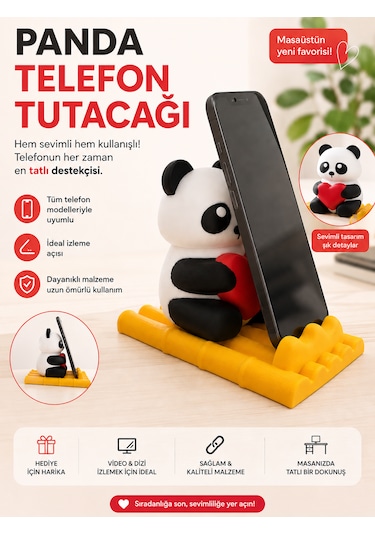 Sevimli Panda Figürlü Telefon Standı Masaüstü Organizer Ve Telefon Tutucu Çok Renkli
