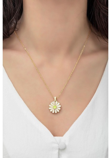 Ervanur Altın Kaplama Kalpli Açılır Papatya Kadın Kolye Altın