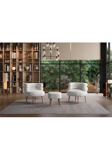 Barel Özel Tasarım Çay Seti Koltuk Takımı,berjer Ve Puf Ofis Balkon Cafe Bahçe Salon Mobilyası 3 Lü Takım Beyaz Beyaz