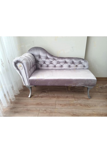 Dekoratif Bihter Koltuk Josefin Puf 120 Cm Gümüş Ayak Gri