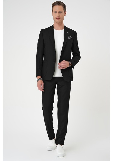 Comfort Fit Mono Yaka Torba Cep Casual Siyah Ceket C 708 Siyah