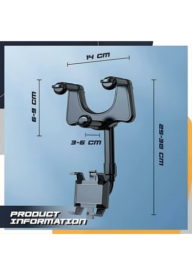 Youmex Siyah Araç Geri Görüş Aynası Telefon Tutucu, 360 Derece Dönebilen, Tek Elle Kullanıma Uygun, Evrensel Uyumlu, Kolay Çekilebilir Ve Saklanabilir Siyah