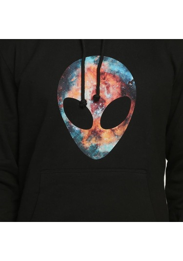 Bant Giyim - Alien Cosmos Siyah Kapşonlu Erkek Sweatshirt Hoodie