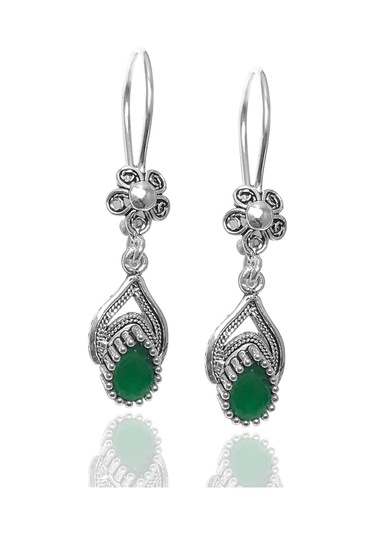 Zümrüt Taşlı Damla Model Bayan Telkari Gümüş Küpe N11.101330