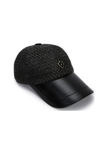 Tamer Tanca Erkek Deri Hasır Siyah Şapka 524 1093 Ith Sapka Y23 Sıyah Hsr/dr Siyah