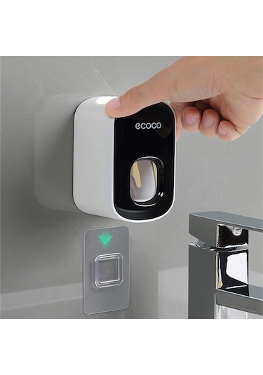 Siyah Otomatik Diş Macunu Dispenseri Toz Geçirmez Diş Fırçası Tutucu Duvara Montaj Standı Banyo Aksesuarları Seti Diş Macunu Sıkacağı Myy Siyah