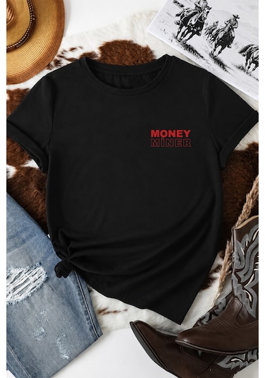 Spoyi Money Maker Tasarımlı %100 Pamuk Yarım Oversize Siyah T-lhirt