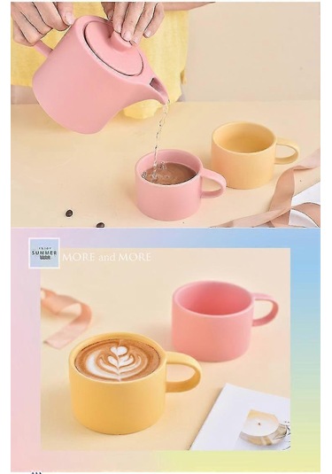 Kahve Kupası Seramik Sütlü Latte Kupası Sevimli Bardaklar Avrupa Tarzı Pembe