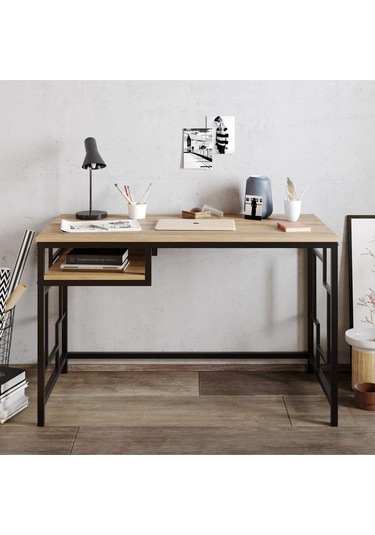 Efoe Doğal Ahşap Masif Panel Çalışma Masası Siyah