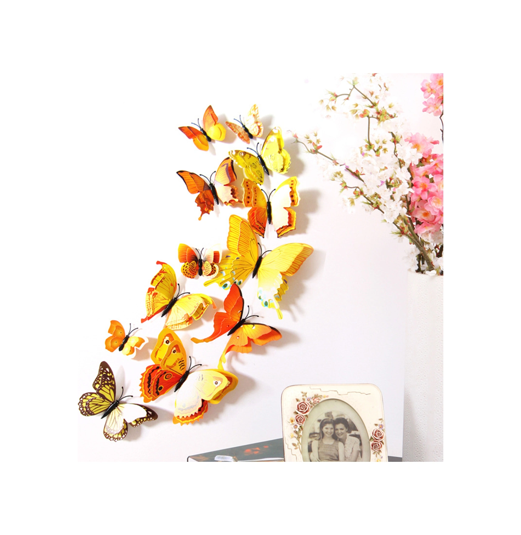 Youmex 12 Adet Pvc Çift Katlı 3d Kelebek Duvar Sticker, Doğal Dekor, Kolay Uygulama, Çeşitli Renkler Ve Kullanim Alanlari Sarı