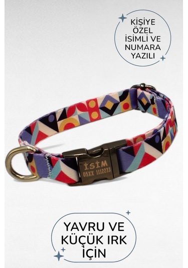 Caramelos İsimli Köpek Tasması, Yavru Köpek Tasması, Küçük Irk Köpek Tasması, Metal Kilit, 1,5 Cm Çok Renkli