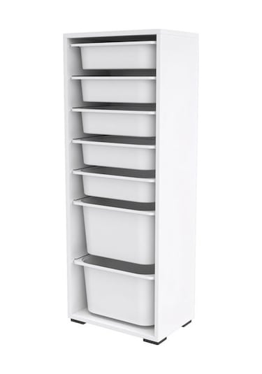 Pratico 7 Sepetli Çok Amaçlı Oyuncak Dolabı - Beyaz - 122x30x45,5 Cm Beyaz