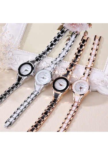 Sones Yaprak Şeklinde Kolye Ucuna Sahip Kadın Kuvars Bileklik Saat Siyah