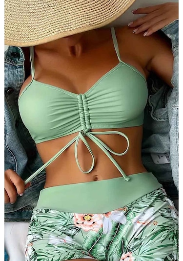 Angelsin Büzgü Ayarlı Bikini Üstü Yeşil
