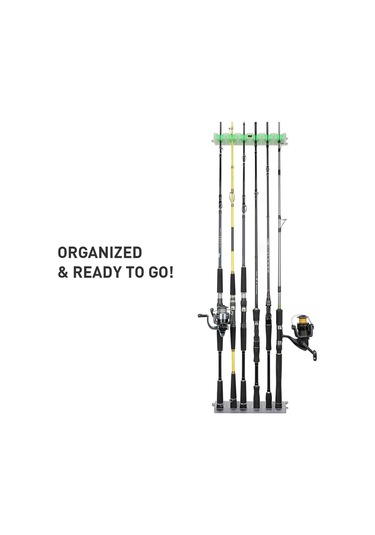 6 Olta İçin Olta Rafı Duvara Monte Olta Kamışı Depolama Raf Standı Tutucu - Yeşil