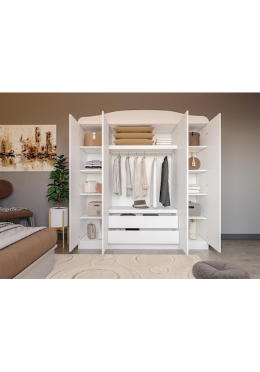 Line 4 Kapaklı 2 Çekmeceli 12 Bölmeli Dolap Beyaz Çıtalı