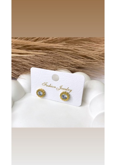 Altın/ Gold Renk Zirkon Taşlı Pimli Çelik Küpe Gold