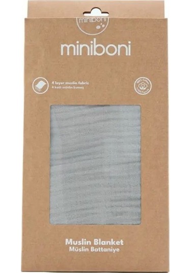Miniboni Müslin Bebek Battaniyesi 100x120 Cm Gri