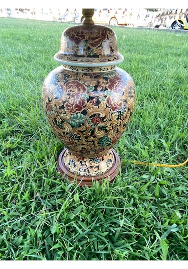 Çiçek Motifli Porselen Abajur 65 CM