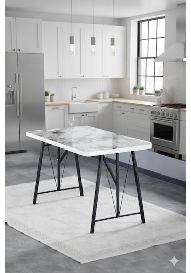 Elfin 70x110cm Sabit Efes Yemek Masası, Yemek Masası Takımı, Mutfak Masası, 4 Siyah Sandalye Siyah