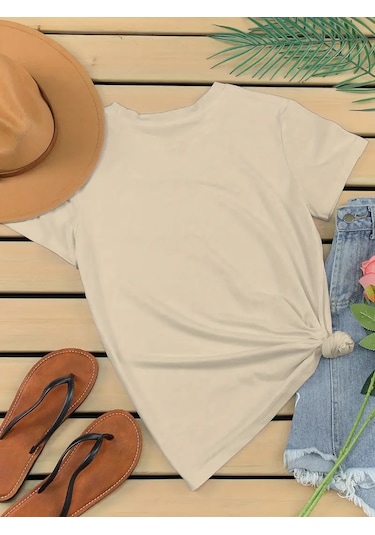 Unisex Üç Kalpli Tasarım Basklı Tshirt Bej