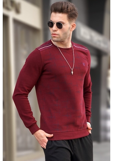 Bordo Desenli Bisiklet Yaka Triko Kazak 5968 Bordo