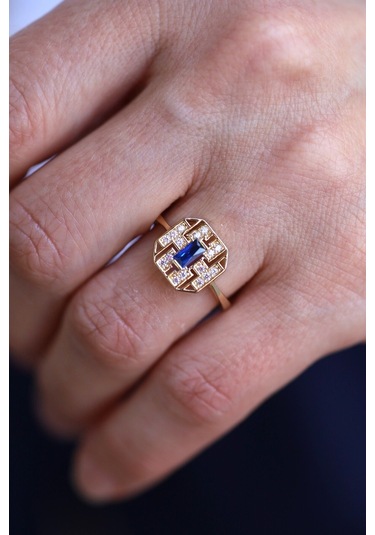 Yenigün Kuyumculuk 14 Ayar Altın Mavi Taşlı Yüzük Tyc69efa4f65462690