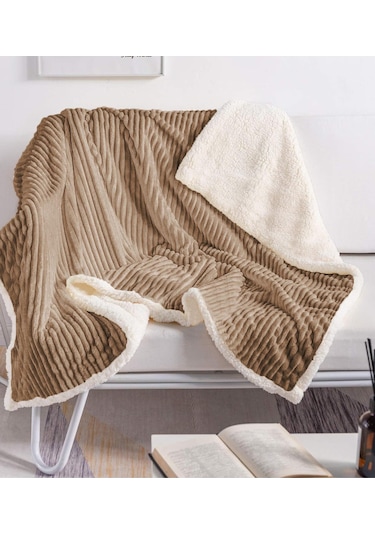 Sherpa Battaniye Çift Kişilik Çizgili Yumuşak Peluş Wellsoft Yatak Örtüsü