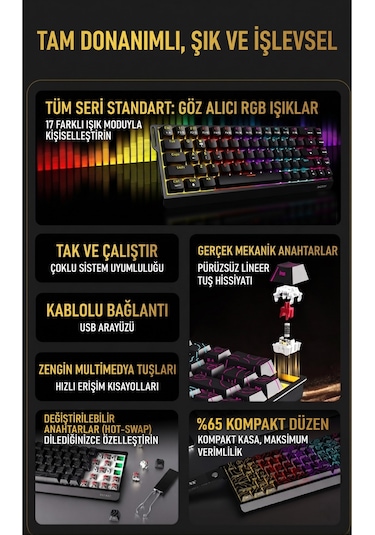 Nk68v2 Hot Swap Kablolu Mekanik Oyun Klavyesi- Red Switch-bilek Askılı