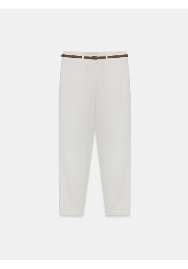 Dilvin 72664 Kemerli Chıno Pantolon-beyaz