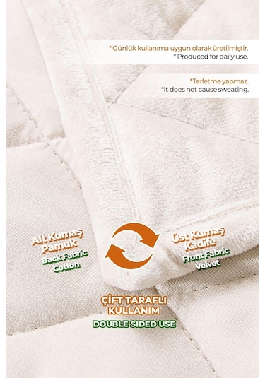 Evlen Home Kapitone Kadife Yatak Örtüsü Seti Tek Kişilik Supersoft 2 Parça Yumuşak Elyaf Dolgulu Krem Krem