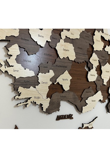 3 Boyutlu Tablo Ahşap Mdf Dekoratif Detaylı Türkiye Haritası Du