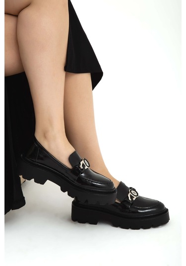 Tamer Tanca Kadın Vegan Siyah Rugan Loafer Ayakkabı 817 0890 Bn Ayk Sk22/23 Sıyah Krsk Rgn Siyah