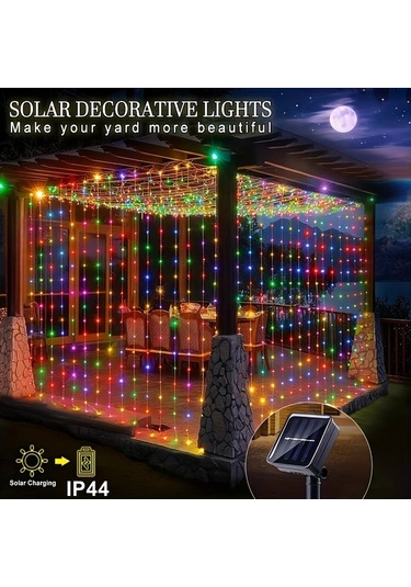 Gateesat 1 Adet 9.8ft Solar Perde Işık 8 Desenli 300 Led Beyaz Bahçe Dekor Beyaz