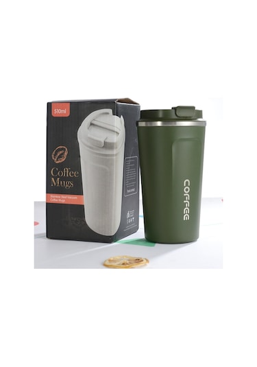 Çift Paslanmaz Çelik 304 Kahve Kupa Araba Termos Kupa Seyahat Termo Kupası 510ml Yeşil