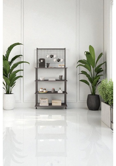 Çevir Kur Antrasit 4 Raflı Kahve Köşesi Dolabı Mutfak Düzenleyici, Stand, 71x167x35 Cm Antrasit