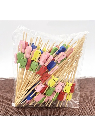 Konesam 100 Adet Bambu Meyve Çubuğu - Renkli Balık Desenli Cocktail, Sandviç Ve Tatlı İçin Güvenli Ve Şık Kullanim Diğer