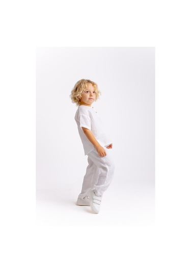 Müslin T-shirt Pantolonlu Takım Beyaz Beyaz