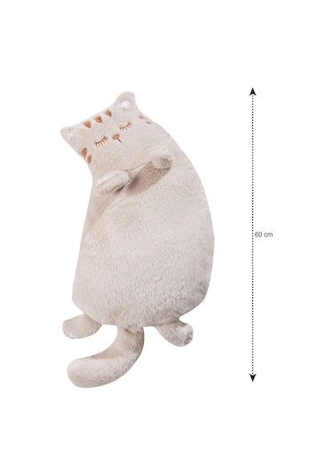Bej Pelüş Dolgulu Kedi Bebek Kırlent 57 Cm