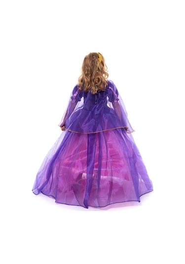 Moda Sitesi Taçlı - Pelerinli - Tarlatanlı Rapunzel Kostüm Mor