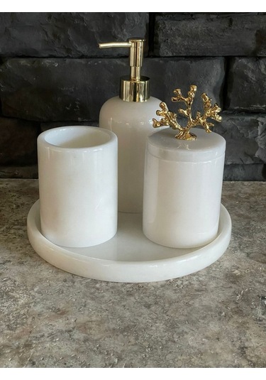 Beyaz Mermer 4'lü Banyo Seti Özel Ölçü Dar Alanlar Için Beyaz